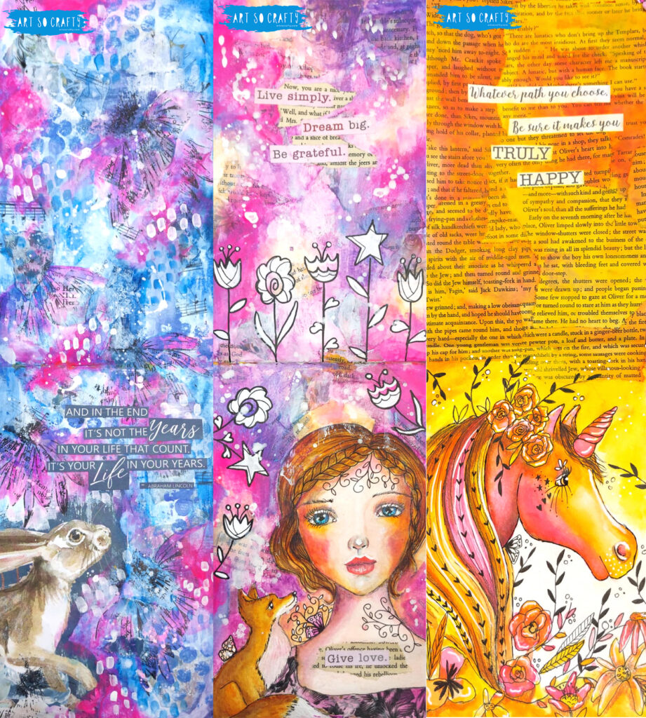 3 complete art journalling pages